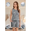image:imageEkouaer Women Lightweight Summer Pajama Soft Pj Set Sleepwear Tank Top Shorts with Pocket Loungewear Set SXXL02 Star Moon Cup
