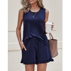 image:imageEkouaer Women Lightweight Summer Pajama Soft Pj Set Sleepwear Tank Top Shorts with Pocket Loungewear Set SXXLNavy Blue