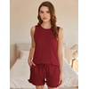 image:imageEkouaer Women Lightweight Summer Pajama Soft Pj Set Sleepwear Tank Top Shorts with Pocket Loungewear Set SXXLWine Red
