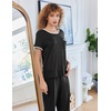 image:imageEkouaer Women Lounge Pajamas Sets Ribbed Knit PJ Short Sleeve and Long Pajama Pant Soft 2 Piece Sleepwear Loungwear SetBlack