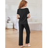image:imageEkouaer Women Lounge Pajamas Sets Ribbed Knit PJ Short Sleeve and Long Pajama Pant Soft 2 Piece Sleepwear Loungwear SetBlack