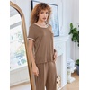 image:imageEkouaer Women Lounge Pajamas Sets Ribbed Knit PJ Short Sleeve and Long Pajama Pant Soft 2 Piece Sleepwear Loungwear SetBrown