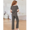 image:imageEkouaer Women Lounge Pajamas Sets Ribbed Knit PJ Short Sleeve and Long Pajama Pant Soft 2 Piece Sleepwear Loungwear SetCharcoal Grey