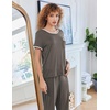 image:imageEkouaer Women Lounge Pajamas Sets Ribbed Knit PJ Short Sleeve and Long Pajama Pant Soft 2 Piece Sleepwear Loungwear SetCharcoal Grey