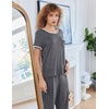 image:imageEkouaer Women Lounge Pajamas Sets Ribbed Knit PJ Short Sleeve and Long Pajama Pant Soft 2 Piece Sleepwear Loungwear SetDark Gray