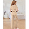 image:imageEkouaer Women Lounge Pajamas Sets Ribbed Knit PJ Short Sleeve and Long Pajama Pant Soft 2 Piece Sleepwear Loungwear SetDark Khaki