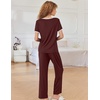 image:imageEkouaer Women Lounge Pajamas Sets Ribbed Knit PJ Short Sleeve and Long Pajama Pant Soft 2 Piece Sleepwear Loungwear SetDark Red