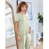 image:imageEkouaer Women Lounge Pajamas Sets Ribbed Knit PJ Short Sleeve and Long Pajama Pant Soft 2 Piece Sleepwear Loungwear SetLight Green