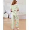 image:imageEkouaer Women Lounge Pajamas Sets Ribbed Knit PJ Short Sleeve and Long Pajama Pant Soft 2 Piece Sleepwear Loungwear SetLight Green