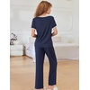 image:imageEkouaer Women Lounge Pajamas Sets Ribbed Knit PJ Short Sleeve and Long Pajama Pant Soft 2 Piece Sleepwear Loungwear SetNavy Blue