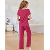 image:imageEkouaer Women Lounge Pajamas Sets Ribbed Knit PJ Short Sleeve and Long Pajama Pant Soft 2 Piece Sleepwear Loungwear SetRose