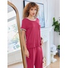 image:imageEkouaer Women Lounge Pajamas Sets Ribbed Knit PJ Short Sleeve and Long Pajama Pant Soft 2 Piece Sleepwear Loungwear SetRose