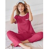 image:imageEkouaer Women Lounge Pajamas Sets Ribbed Knit PJ Short Sleeve and Long Pajama Pant Soft 2 Piece Sleepwear Loungwear SetRose
