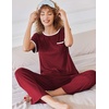 image:imageEkouaer Women Lounge Pajamas Sets Ribbed Knit PJ Short Sleeve and Long Pajama Pant Soft 2 Piece Sleepwear Loungwear SetWine Red