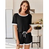 image:imageEkouaer Women Ribbed Knit Pajama Sets 2 Piece Short Sleeve Top and Shorts Soft Pjs Sleepwear with Pockets Lounge Sets SXXLBlack