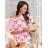image:imageEkouaer Women Ribbed Knit Pajama Sets 2 Piece Short Sleeve Top and Shorts Soft Pjs Sleepwear with Pockets Lounge Sets SXXLBow Tiepink