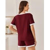 image:imageEkouaer Women Ribbed Knit Pajama Sets 2 Piece Short Sleeve Top and Shorts Soft Pjs Sleepwear with Pockets Lounge Sets SXXLBurgundy