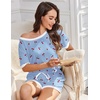 image:imageEkouaer Women Ribbed Knit Pajama Sets 2 Piece Short Sleeve Top and Shorts Soft Pjs Sleepwear with Pockets Lounge Sets SXXLCherryblue