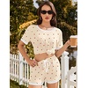 image:imageEkouaer Women Ribbed Knit Pajama Sets 2 Piece Short Sleeve Top and Shorts Soft Pjs Sleepwear with Pockets Lounge Sets SXXLCherrylight Yellow