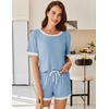 image:imageEkouaer Women Ribbed Knit Pajama Sets 2 Piece Short Sleeve Top and Shorts Soft Pjs Sleepwear with Pockets Lounge Sets SXXLClear Blue