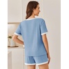 image:imageEkouaer Women Ribbed Knit Pajama Sets 2 Piece Short Sleeve Top and Shorts Soft Pjs Sleepwear with Pockets Lounge Sets SXXLClear Blue