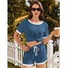 image:imageEkouaer Women Ribbed Knit Pajama Sets 2 Piece Short Sleeve Top and Shorts Soft Pjs Sleepwear with Pockets Lounge Sets SXXLDark Blue