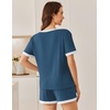 image:imageEkouaer Women Ribbed Knit Pajama Sets 2 Piece Short Sleeve Top and Shorts Soft Pjs Sleepwear with Pockets Lounge Sets SXXLDark Blue