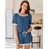 image:imageEkouaer Women Ribbed Knit Pajama Sets 2 Piece Short Sleeve Top and Shorts Soft Pjs Sleepwear with Pockets Lounge Sets SXXLDark Blue