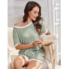 image:imageEkouaer Women Ribbed Knit Pajama Sets 2 Piece Short Sleeve Top and Shorts Soft Pjs Sleepwear with Pockets Lounge Sets SXXLMint Green