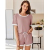 image:imageEkouaer Women Ribbed Knit Pajama Sets 2 Piece Short Sleeve Top and Shorts Soft Pjs Sleepwear with Pockets Lounge Sets SXXLNude Pink