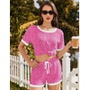 image:imageEkouaer Women Ribbed Knit Pajama Sets 2 Piece Short Sleeve Top and Shorts Soft Pjs Sleepwear with Pockets Lounge Sets SXXLPink Leopard