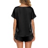image:imageEkouaer Women Satin Pajama Set Short Sleeve Lightweight Silk Pajama Set 2 Piece Lounge Sets with ShortsBlack