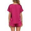 image:imageEkouaer Women Satin Pajama Set Short Sleeve Lightweight Silk Pajama Set 2 Piece Lounge Sets with ShortsHot Pink