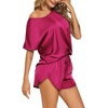 image:imageEkouaer Women Satin Pajama Set Short Sleeve Lightweight Silk Pajama Set 2 Piece Lounge Sets with ShortsHot Pink