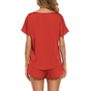 image:imageEkouaer Women Satin Pajama Set Short Sleeve Lightweight Silk Pajama Set 2 Piece Lounge Sets with ShortsRed
