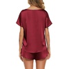 image:imageEkouaer Women Satin Pajama Set Short Sleeve Lightweight Silk Pajama Set 2 Piece Lounge Sets with ShortsWine Red
