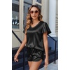 image:imageEkouaer Women Satin Pajamas Set Ruffle Sleeves Silk Pj Set Soft V Neck Sleepwear LoungewearBlack