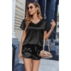 image:imageEkouaer Women Satin Pajamas Set Ruffle Sleeves Silk Pj Set Soft V Neck Sleepwear LoungewearBlack
