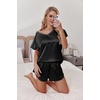 image:imageEkouaer Women Satin Pajamas Set Ruffle Sleeves Silk Pj Set Soft V Neck Sleepwear LoungewearBlack