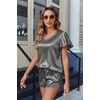 image:imageEkouaer Women Satin Pajamas Set Ruffle Sleeves Silk Pj Set Soft V Neck Sleepwear LoungewearGray