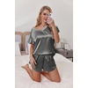 image:imageEkouaer Women Satin Pajamas Set Ruffle Sleeves Silk Pj Set Soft V Neck Sleepwear LoungewearGray