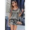 image:imageEkouaer Women Satin Pajamas Set Ruffle Sleeves Silk Pj Set Soft V Neck Sleepwear LoungewearGray