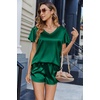 image:imageEkouaer Women Satin Pajamas Set Ruffle Sleeves Silk Pj Set Soft V Neck Sleepwear LoungewearGreen