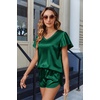image:imageEkouaer Women Satin Pajamas Set Ruffle Sleeves Silk Pj Set Soft V Neck Sleepwear LoungewearGreen