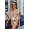 image:imageEkouaer Women Satin Pajamas Set Ruffle Sleeves Silk Pj Set Soft V Neck Sleepwear LoungewearKhaki