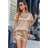image:imageEkouaer Women Satin Pajamas Set Ruffle Sleeves Silk Pj Set Soft V Neck Sleepwear LoungewearKhaki