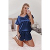 image:imageEkouaer Women Satin Pajamas Set Ruffle Sleeves Silk Pj Set Soft V Neck Sleepwear LoungewearNavy Blue