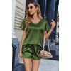 image:imageEkouaer Women Satin Pajamas Set Ruffle Sleeves Silk Pj Set Soft V Neck Sleepwear LoungewearOlive Drab