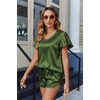 image:imageEkouaer Women Satin Pajamas Set Ruffle Sleeves Silk Pj Set Soft V Neck Sleepwear LoungewearOlive Drab