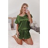 image:imageEkouaer Women Satin Pajamas Set Ruffle Sleeves Silk Pj Set Soft V Neck Sleepwear LoungewearOlive Drab